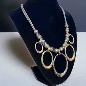 C1946 Silver/Gold Tone Beaded Statement Necklace